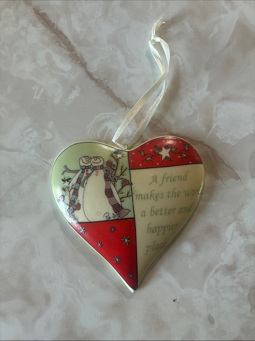 Vintage porcelain Christmas heart ornament